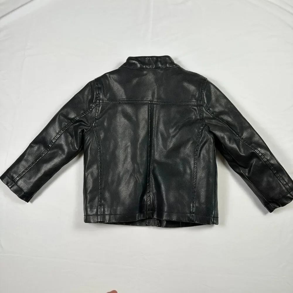 Urban Republic Gender Neutral Black Faux Leather Moto Jacket Sz 3T